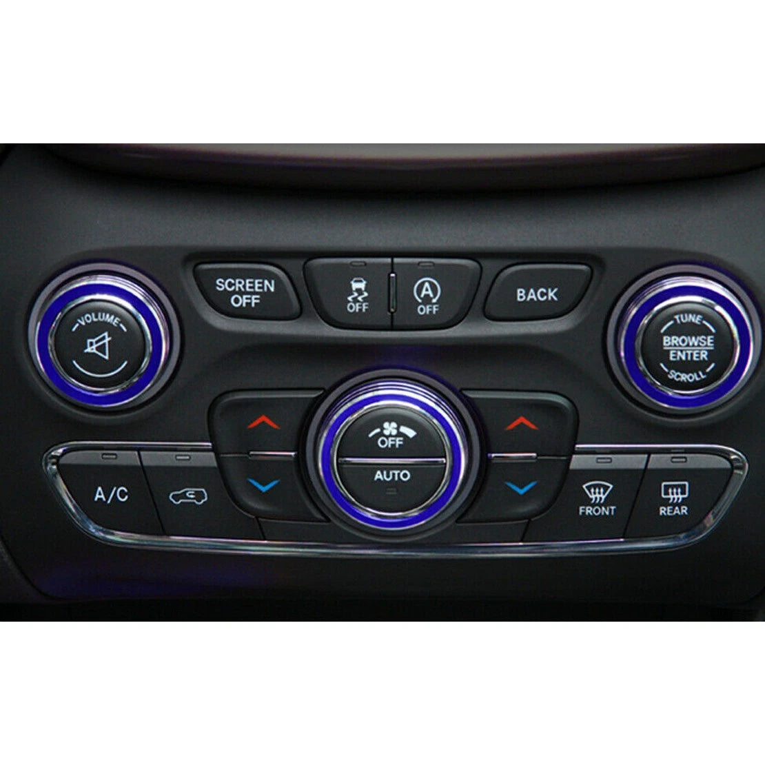 3 x Blue Air Condition Audio Switch Knob Trim Rings for Dodge Durango (2014-2019)