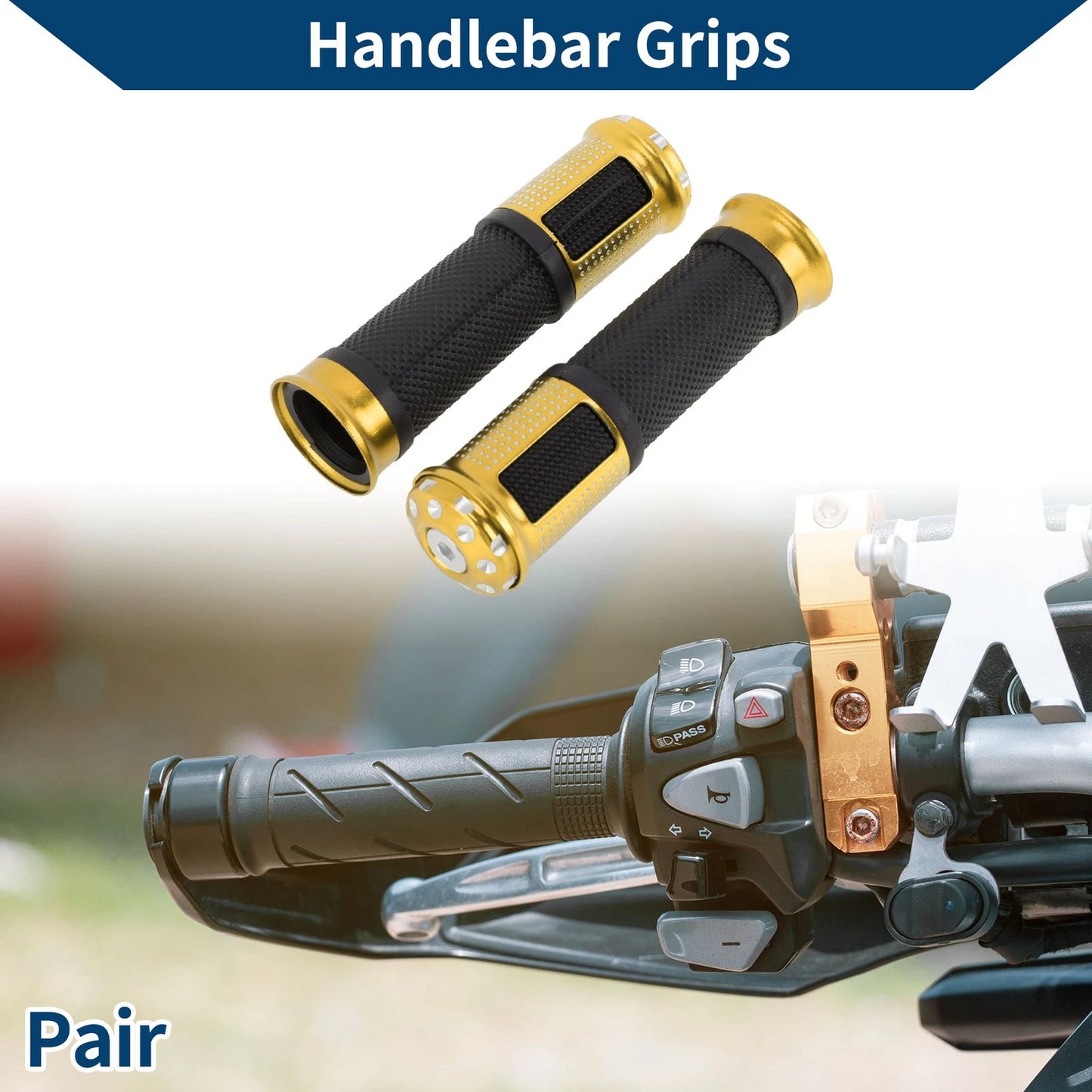 23 x 25 mm Motorcycle Hand Grips Cover Aluminum Alloy Rubber Gold Tone 1 Pair