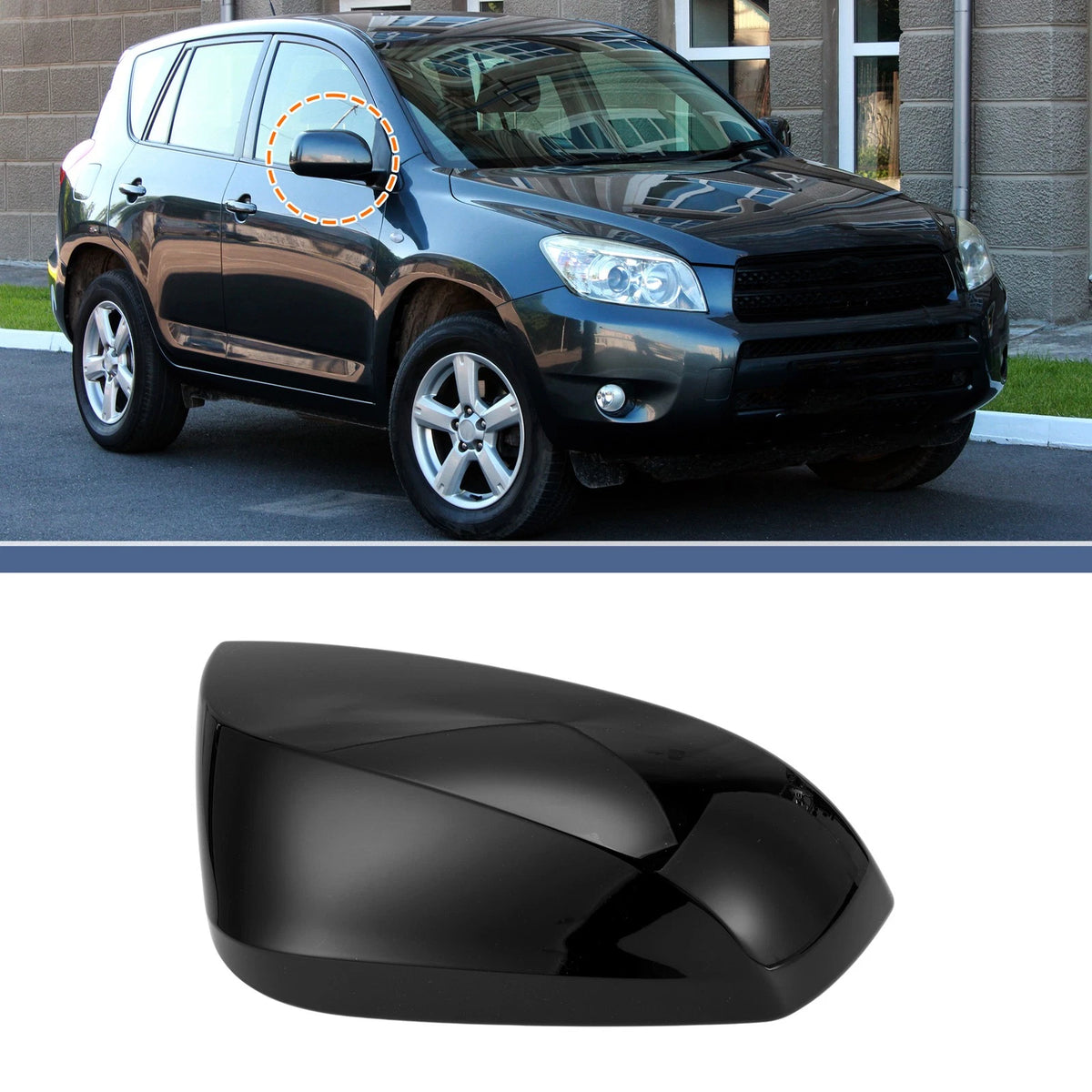 Driver Side Mirror Cover Cap Gloss Black for Toyota RAV4 (2019-2023)