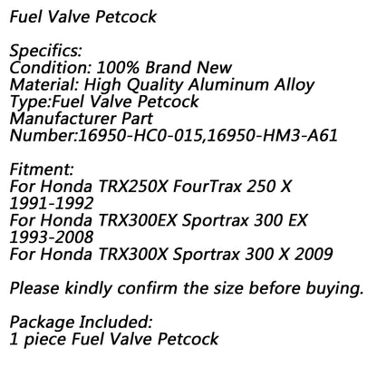 Gas Petcock Fuel Tap for Honda TRX250X TRX300EX TRX300X (1987-2009)