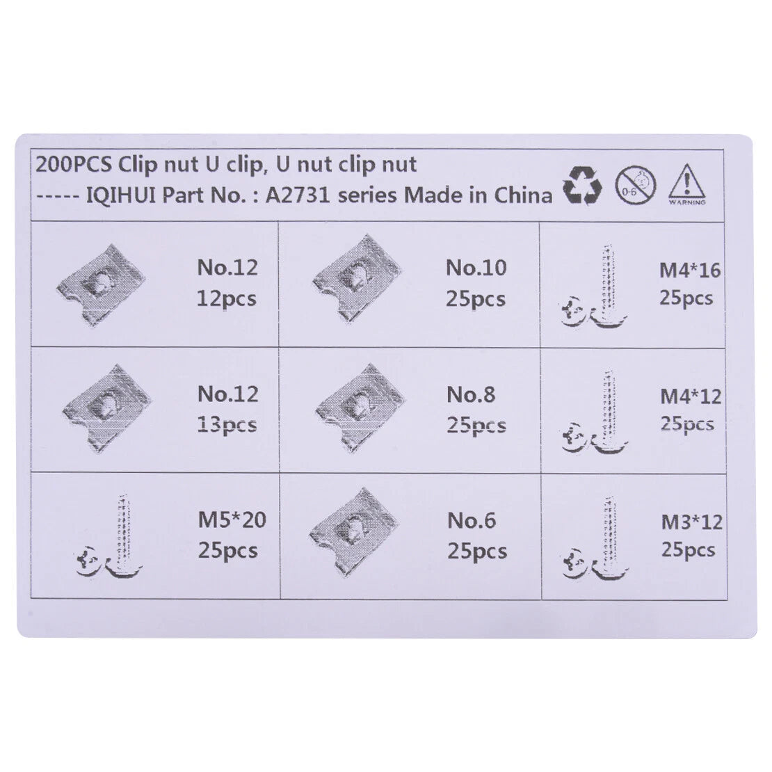 200Pcs Assorted U Clip Nut Screw Bolt Panel Trim Retainers for Car