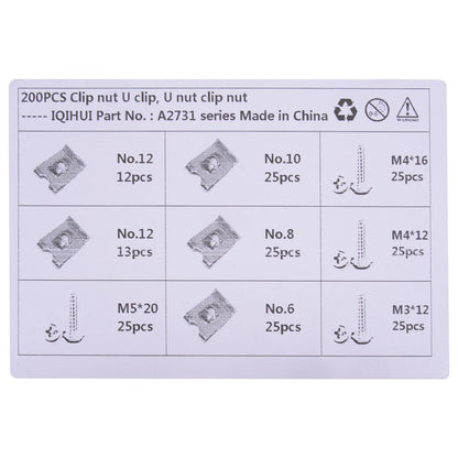 200Pcs Assorted U Clip Nut Screw Bolt Panel Trim Retainers for Car