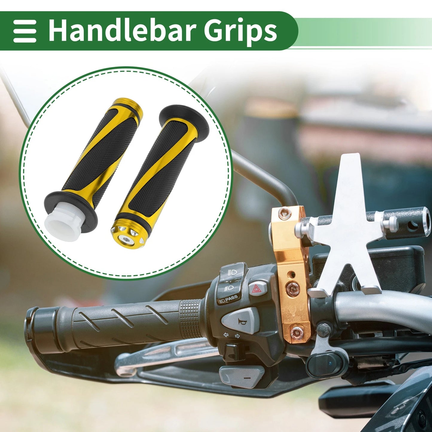 7/8 22mm Grips Cover Aluminum Alloy Rubber Yellow for Motorcycle
