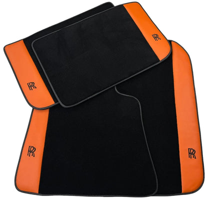 Black Floor Mats for Rolls Royce Wraith (2013-2023) - Orange Leather by AutoWin