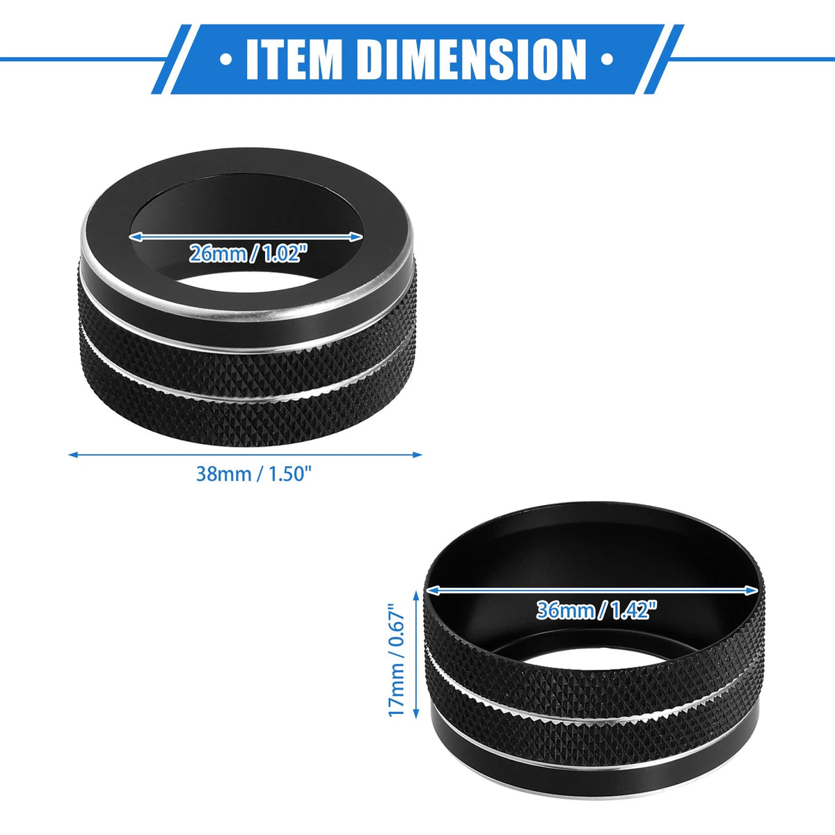 3 x AC Climate Control Knob Rings Covers for Jeep Renegade (2018-2023) Black