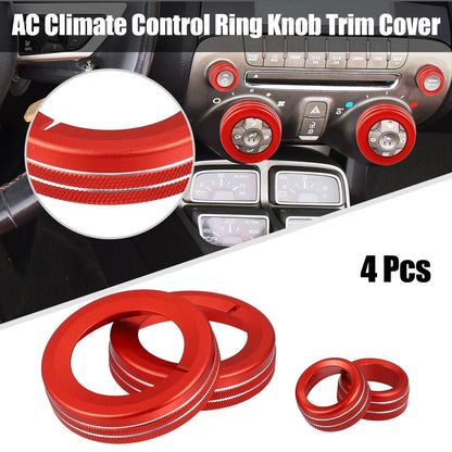 4 x Red Aluminum Alloy Center Control Ring Knob Cover for Chevrolet Camaro