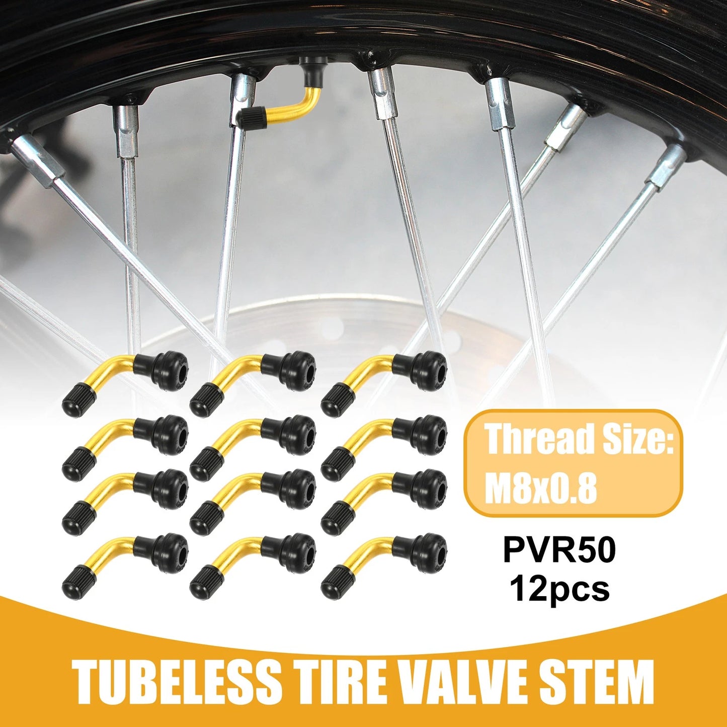 12 Pcs PVR50 Tubeless Tire Valve Universal for Cars Motorcycles Gold Tone