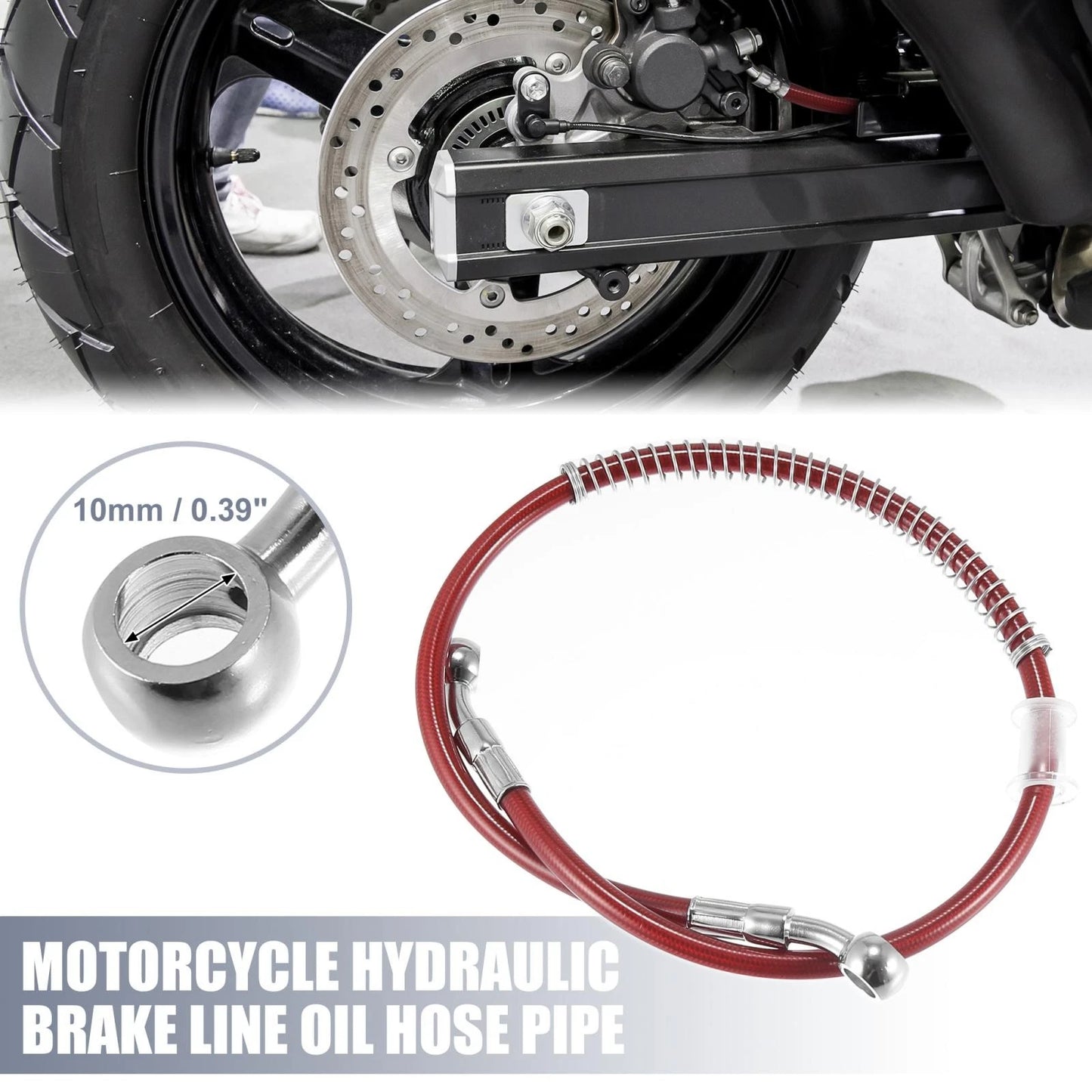 Brake Line 23.62" 10mm Stainless Steel Red Oil Hose Pipe for Motorcycle