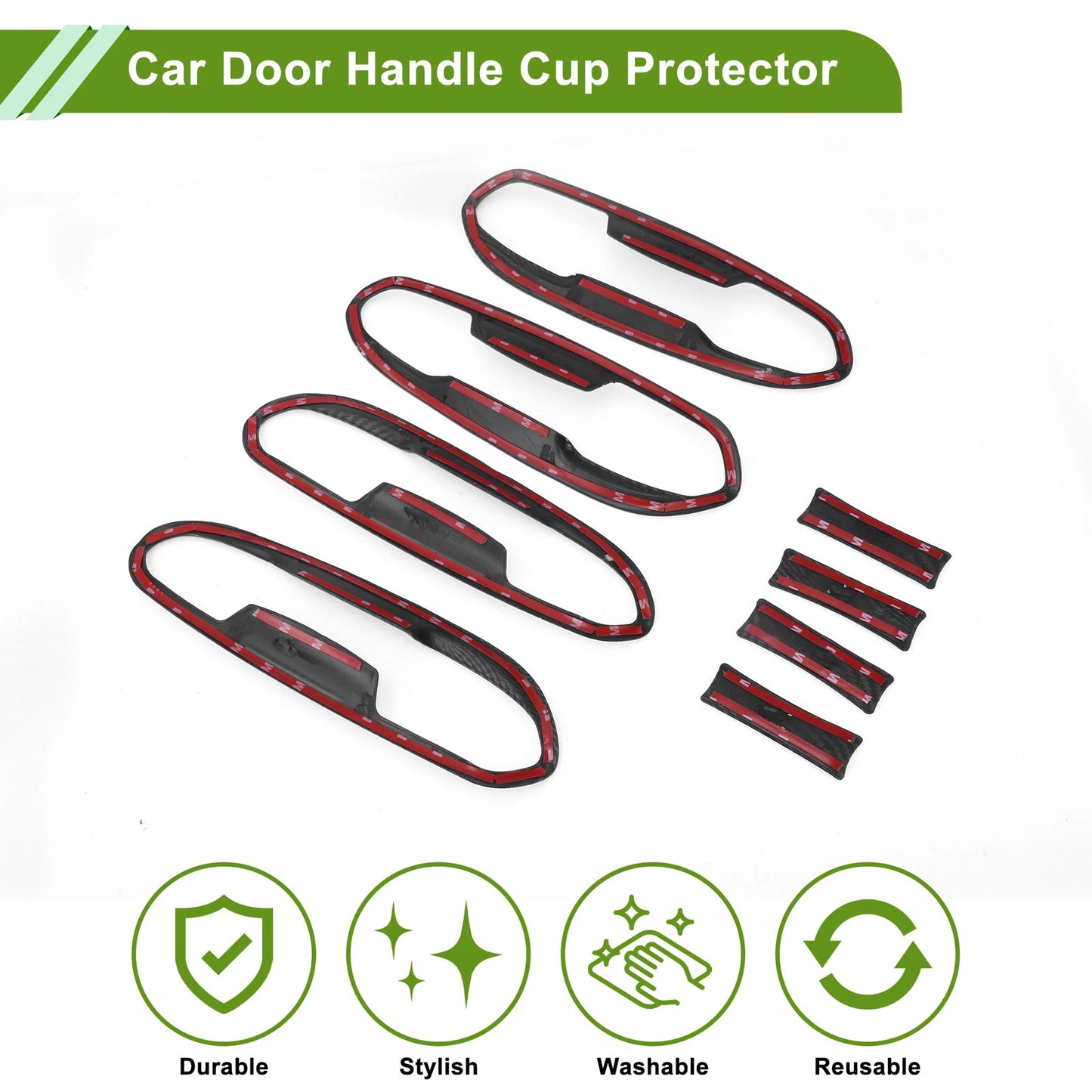 Car Door Handle Cup Protectors for Ford Edge Carbon Fiber Black ABS 8 x Pieces