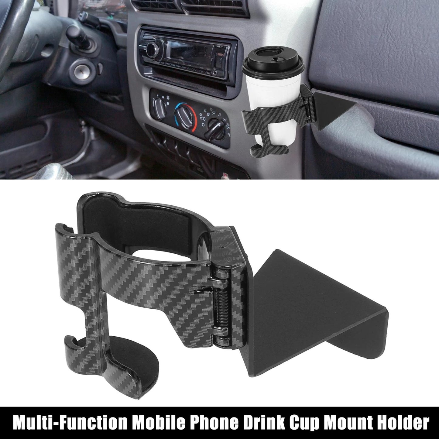 Carbon Fiber Phone Drink Cup Mount Holder for Jeep Wrangler (2018-2023)