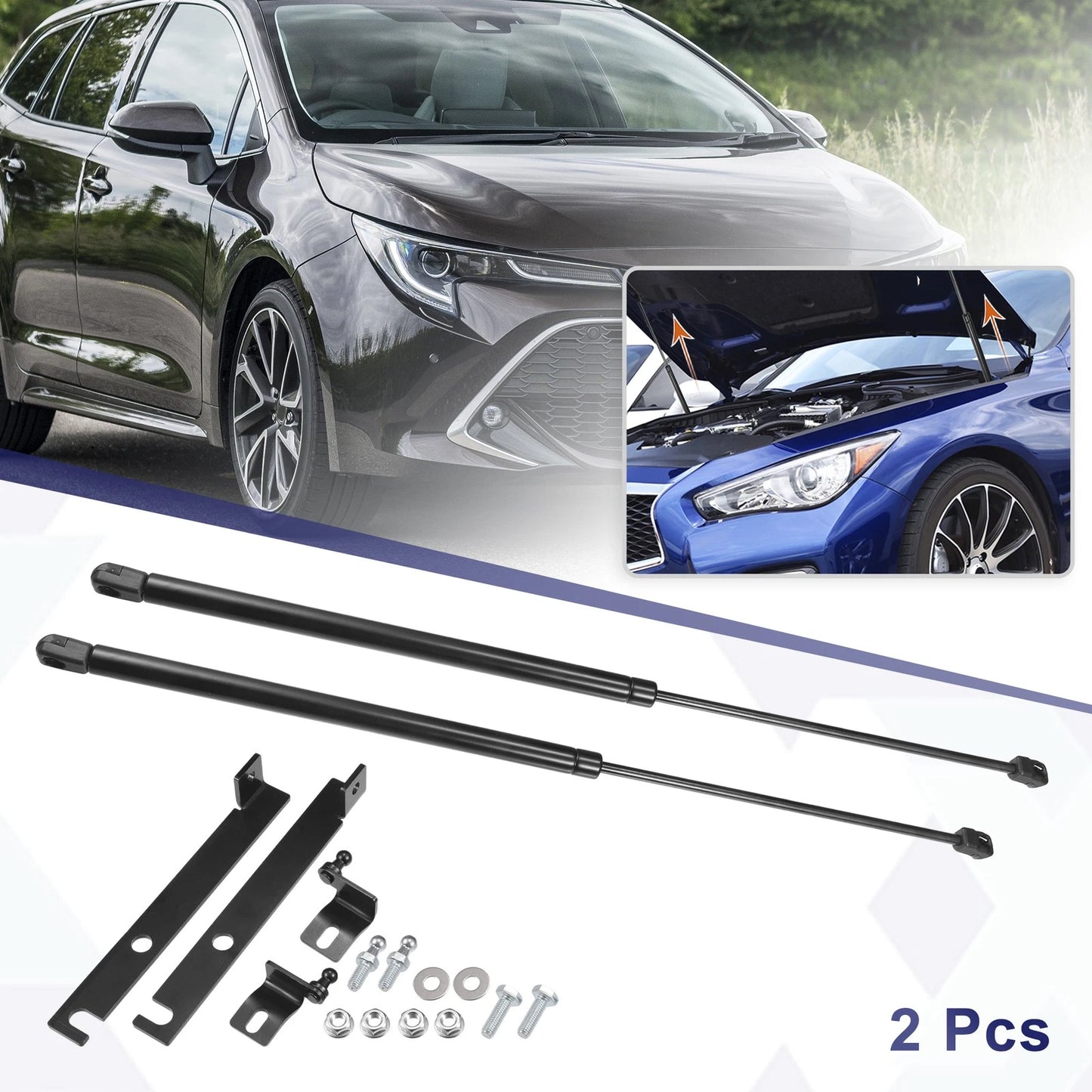 2 x Front Hood Lift Supports Struts Black for Toyota Corolla (2018–2020)
