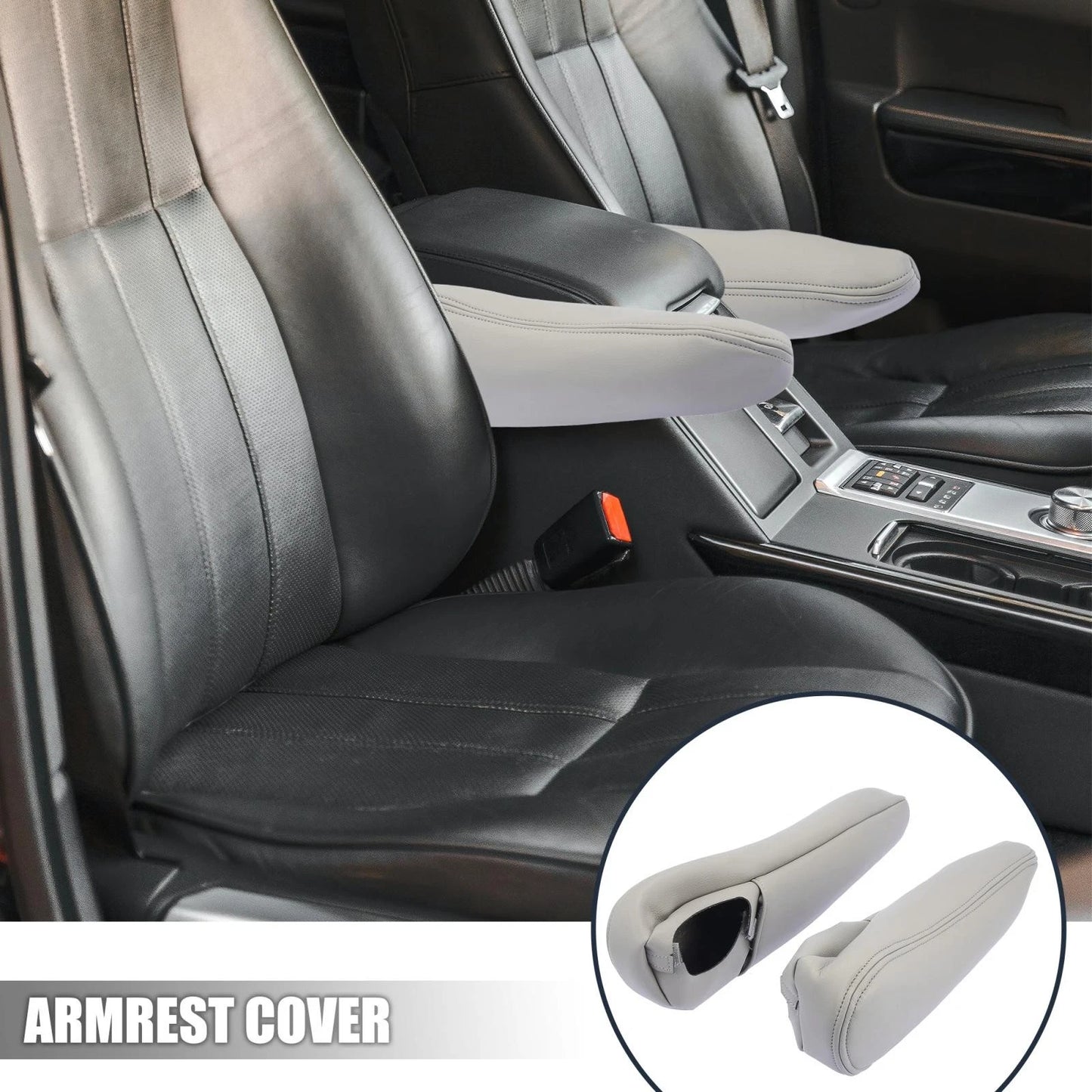 2 x Pair Front Seat Armrest Cover Microfiber Leather Gray for Toyota Sienna