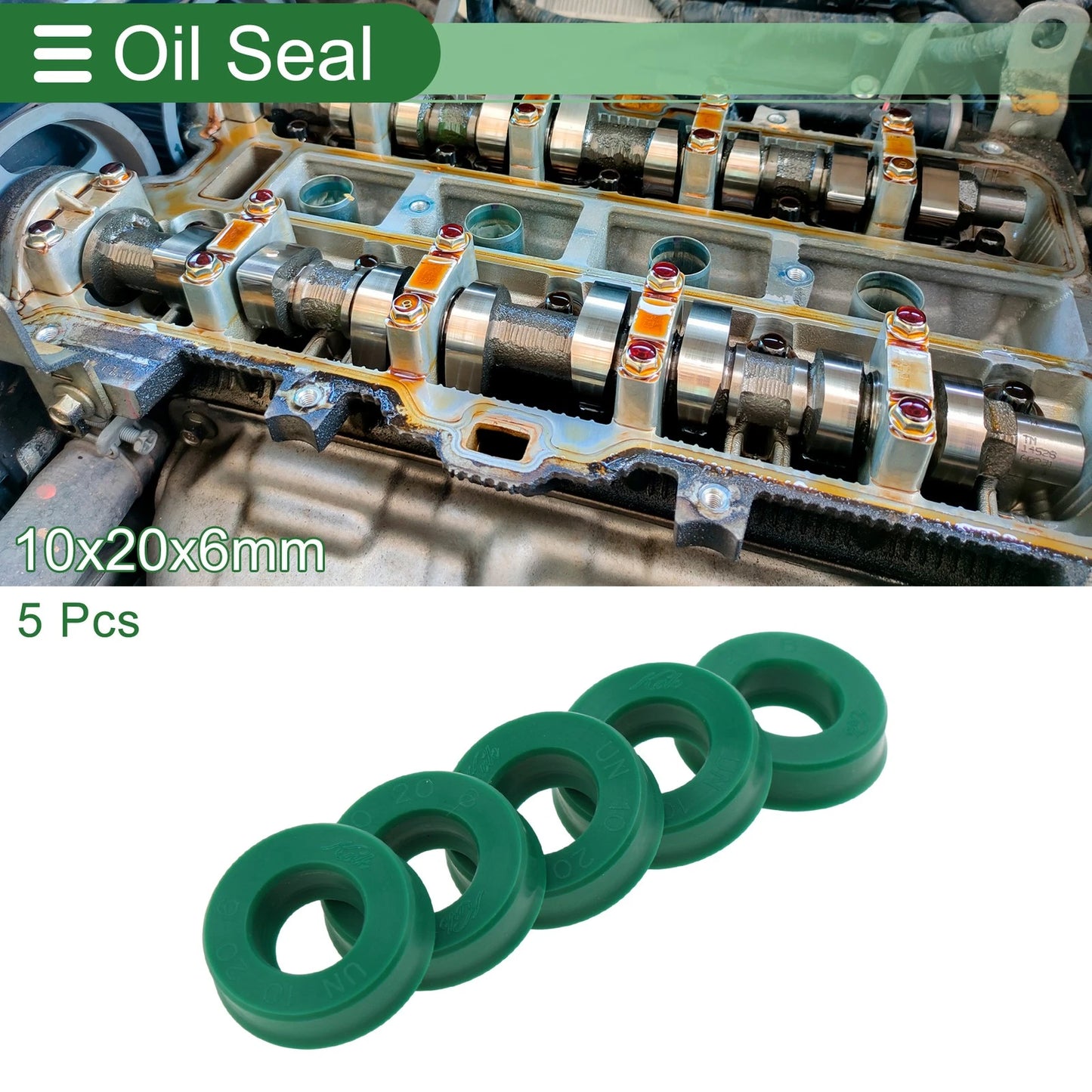 Oil Seal TPU Rotary Shaft Seal 10x20x6mm Green 5 Pcs