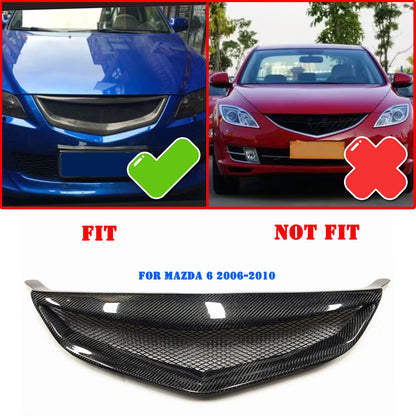Front Bumper Grille for 2006-2010 Mazda 6 Black Carbon Fiber Honeycomb