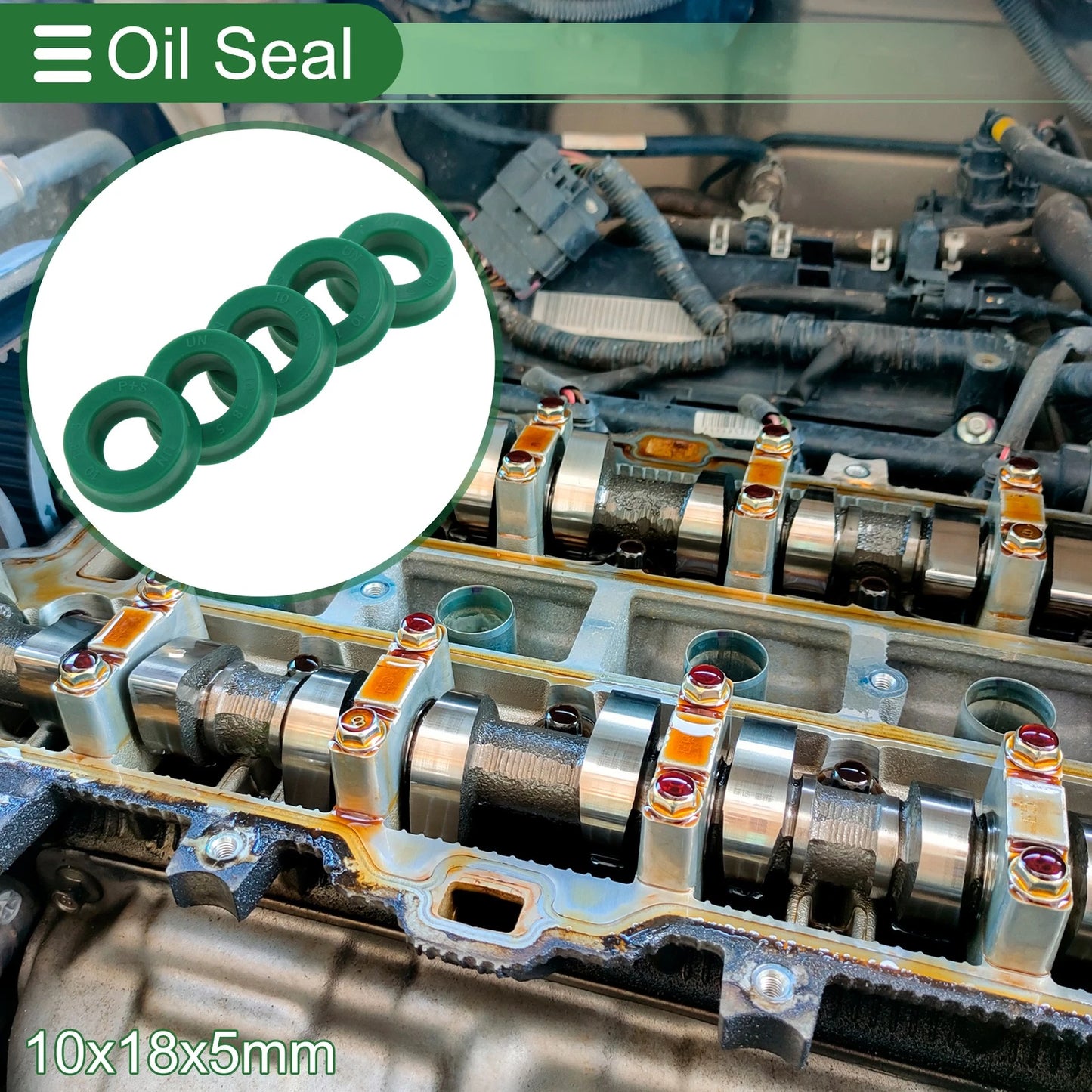 Oil Seal 10x18x5mm Seal Ring TPU Shaft Seal Green 5 Pcs