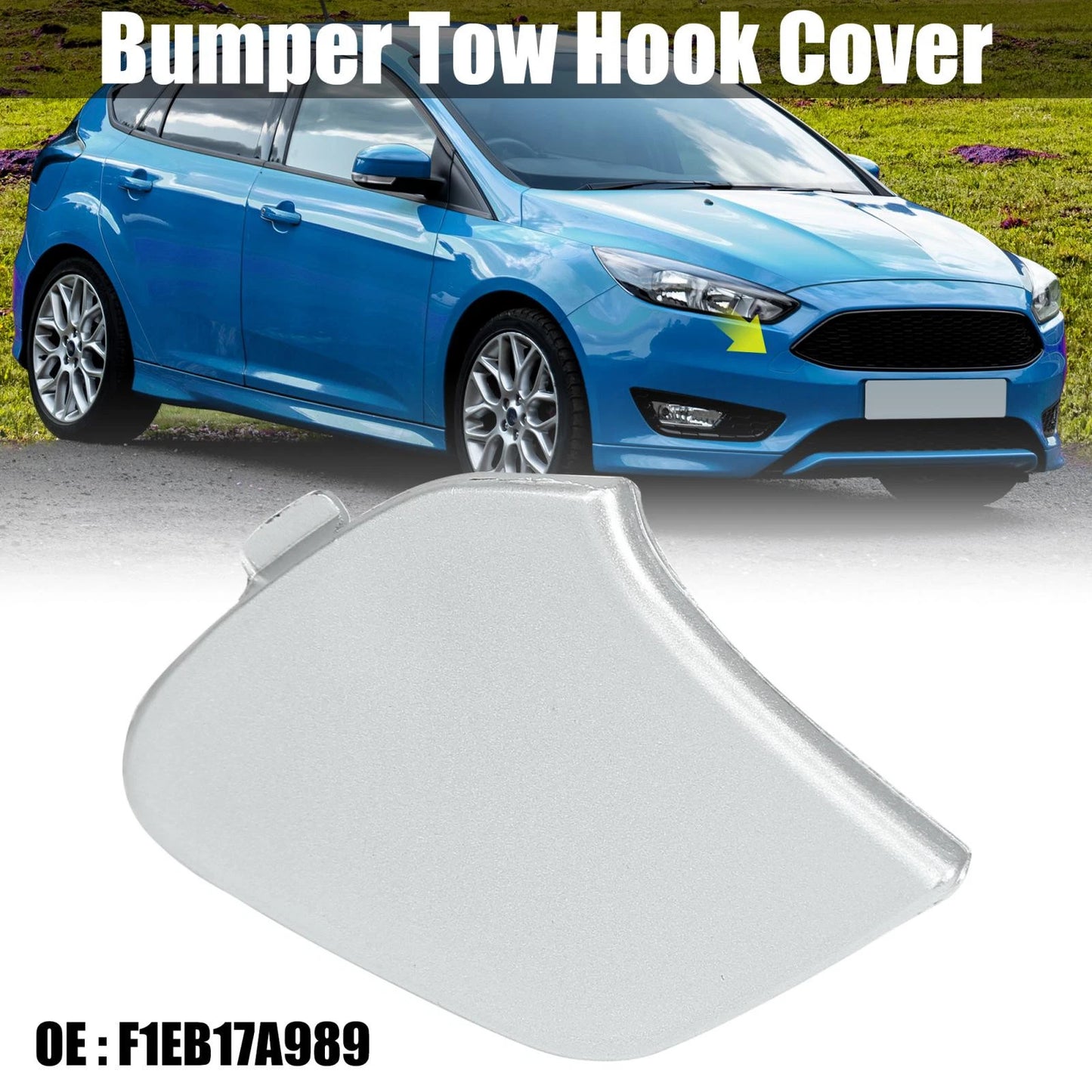 Silver Tone Front Bumper Tow Hook Cover for Ford Focus MK3 (2014-2018)