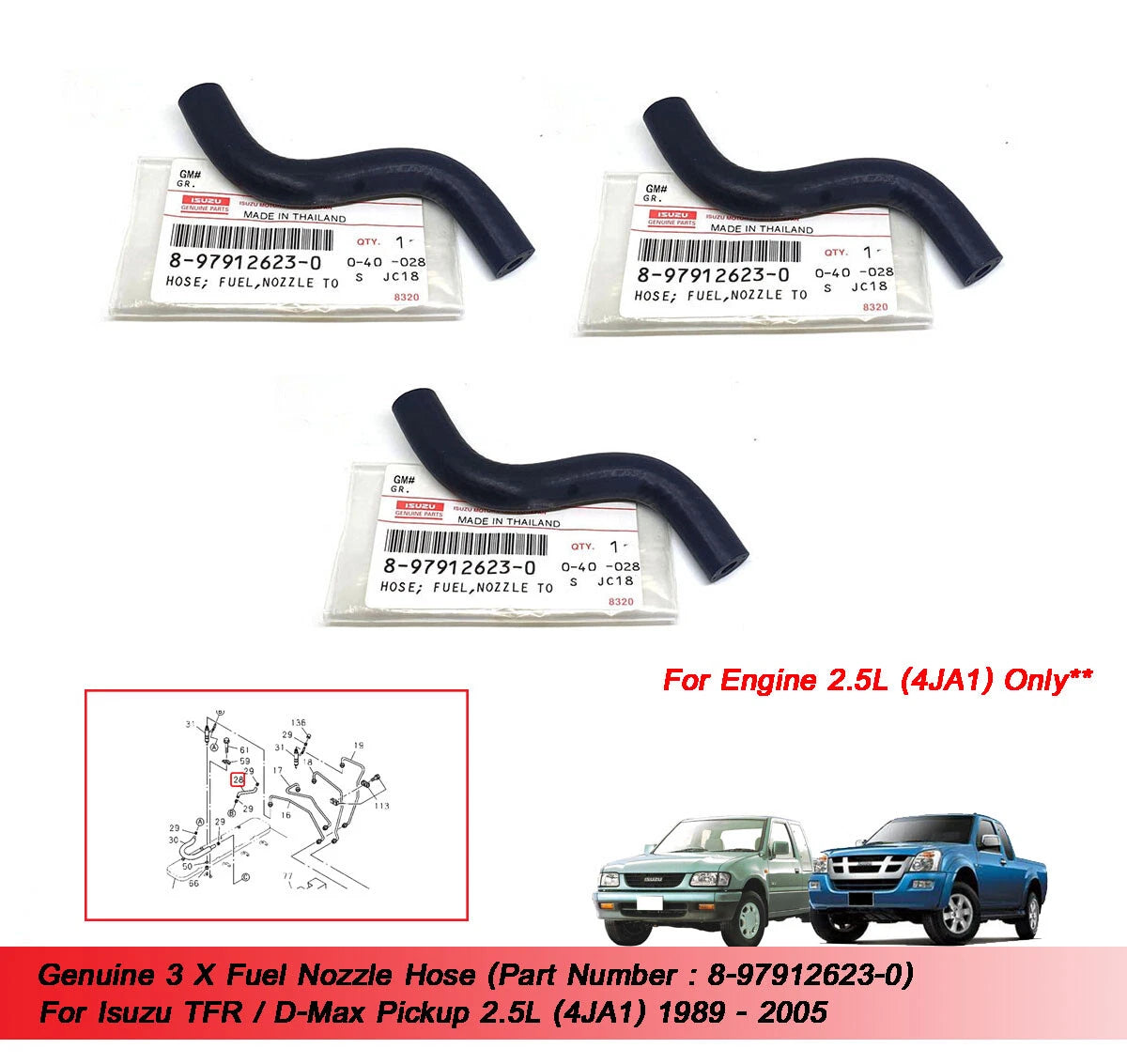 3 x Fuel Nozzle Hose for Isuzu TFR DMax 4JA1 (1989-2005)