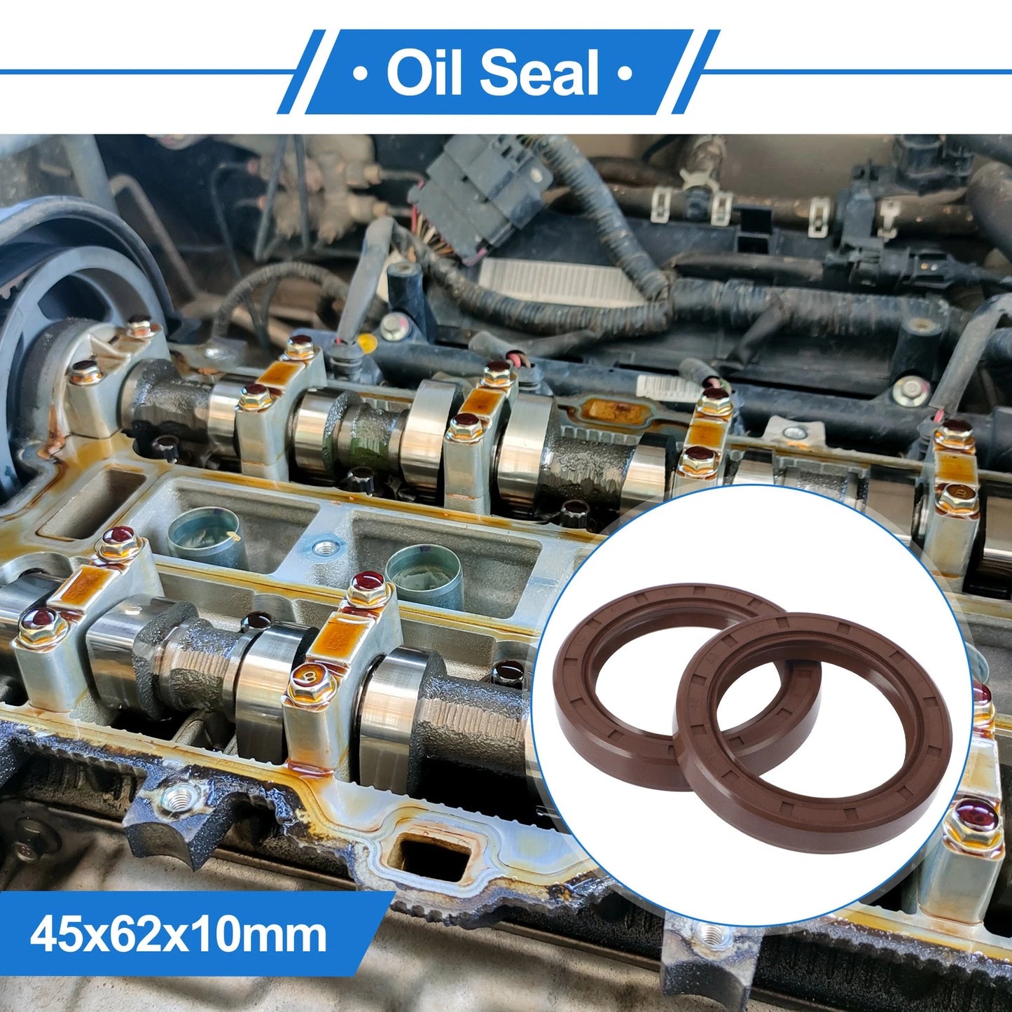 Oil Seal 45x62x10mm 2x Seal Ring Rotary Shaft Seal FKM Rubber Brown