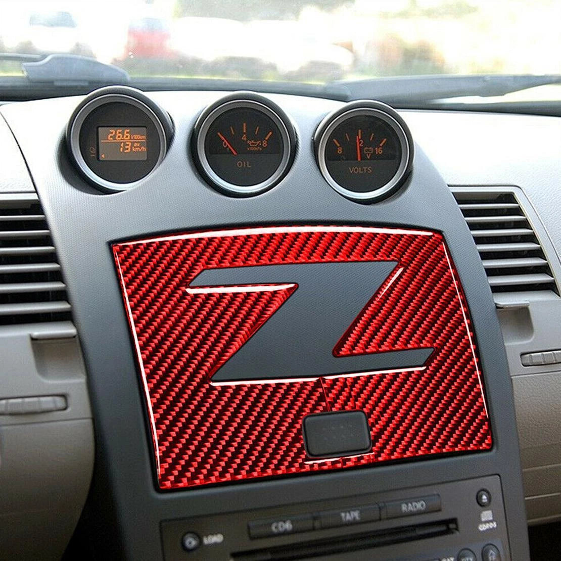 Red Carbon Fiber Console Navigation GPS Panel Cover for Nissan 350Z (03-09)