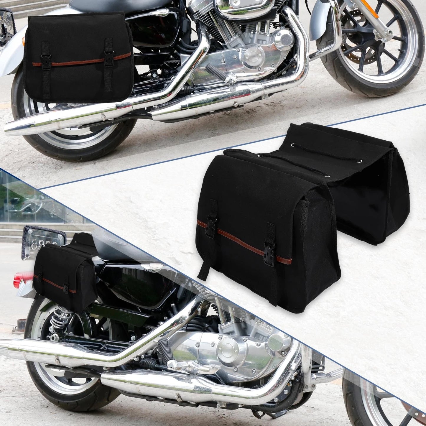 Pair Saddlebag Side Bag Quick Release Buckle Canvas Black for Motorcycle