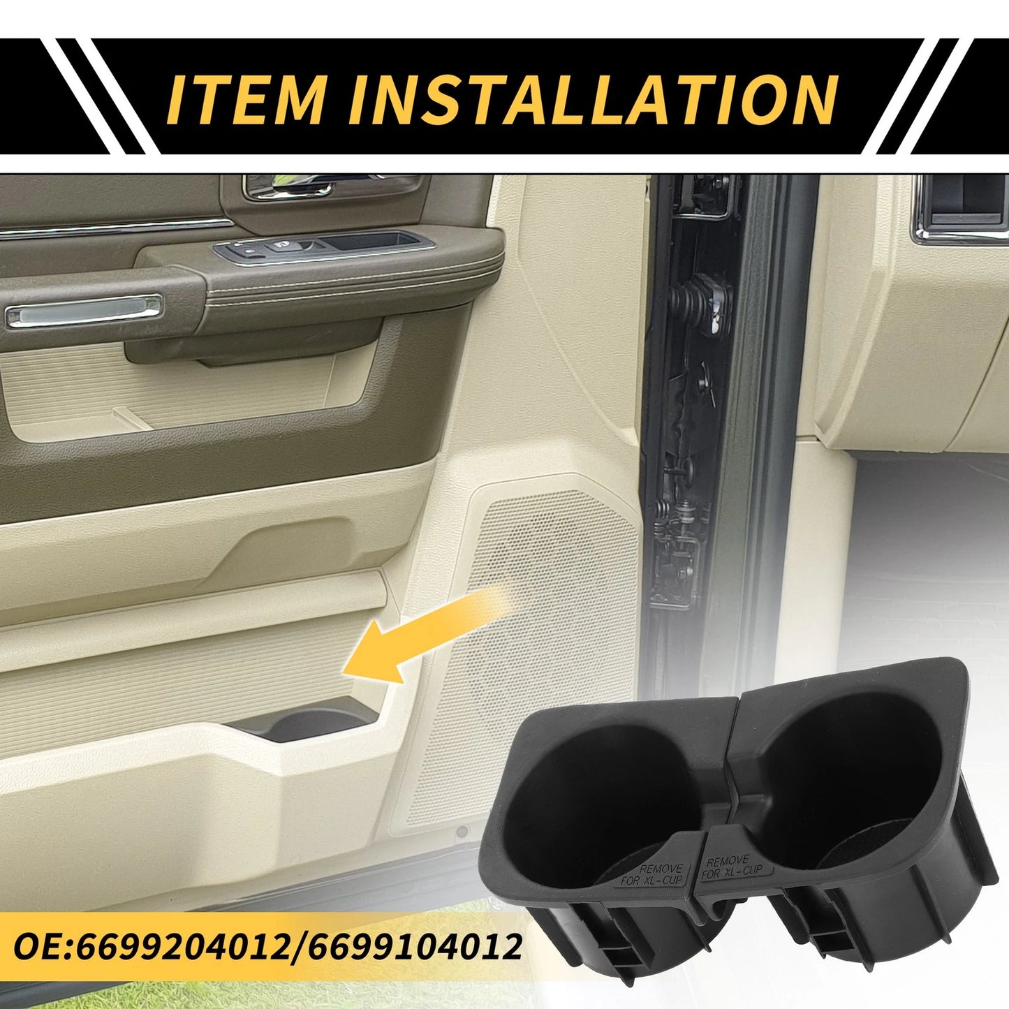 Center Console Cup Holder Insert Set for Toyota Tacoma (2010-2015) Black