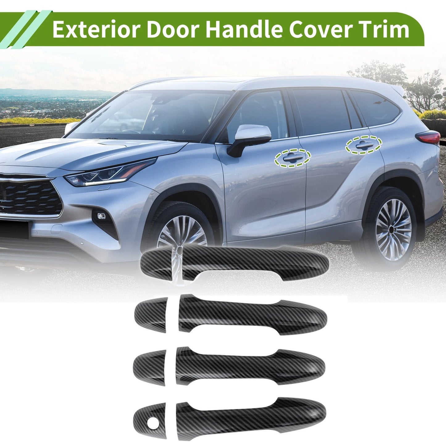 Carbon Fiber Black Exterior Door Handle Cover Trim for Toyota Highlander (15-19)