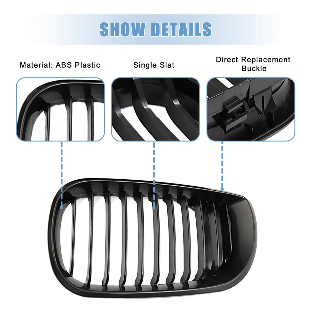 Front Upper Hood Bumper Grille for BMW 335i (2007-2013) - Matte Black Pair
