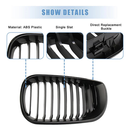 Front Upper Hood Bumper Grille for BMW 335i (2007-2013) - Matte Black Pair