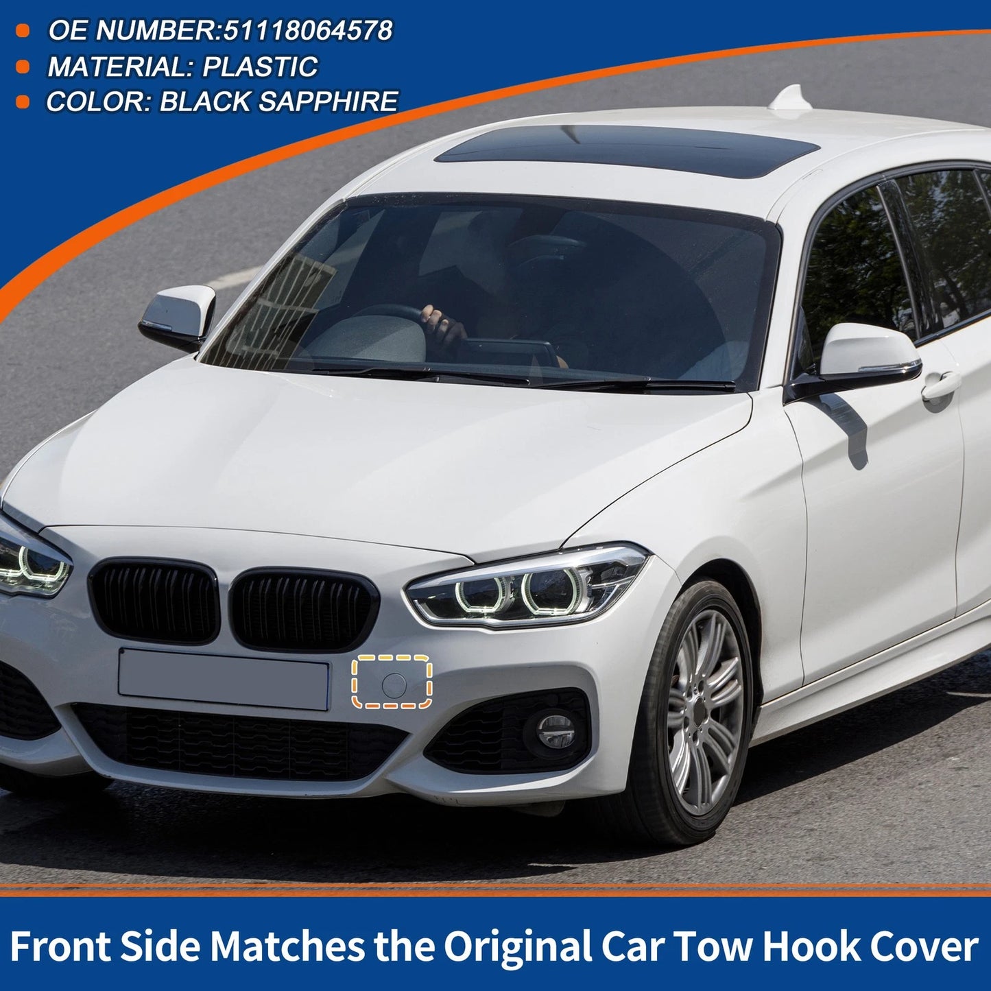 Tow Hook Cover for BMW 1 Series (2011-2019) Black Sapphire