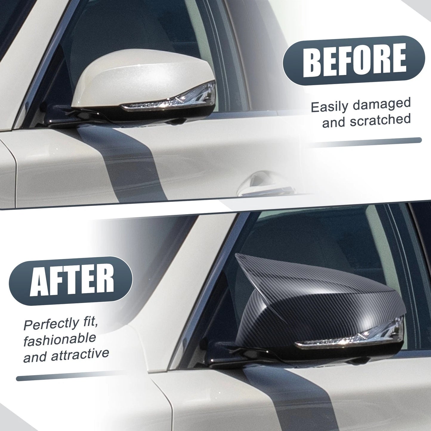 Pair Rearview Mirror Cover Overlay Carbon Fiber Pattern for INFINITI Q50
