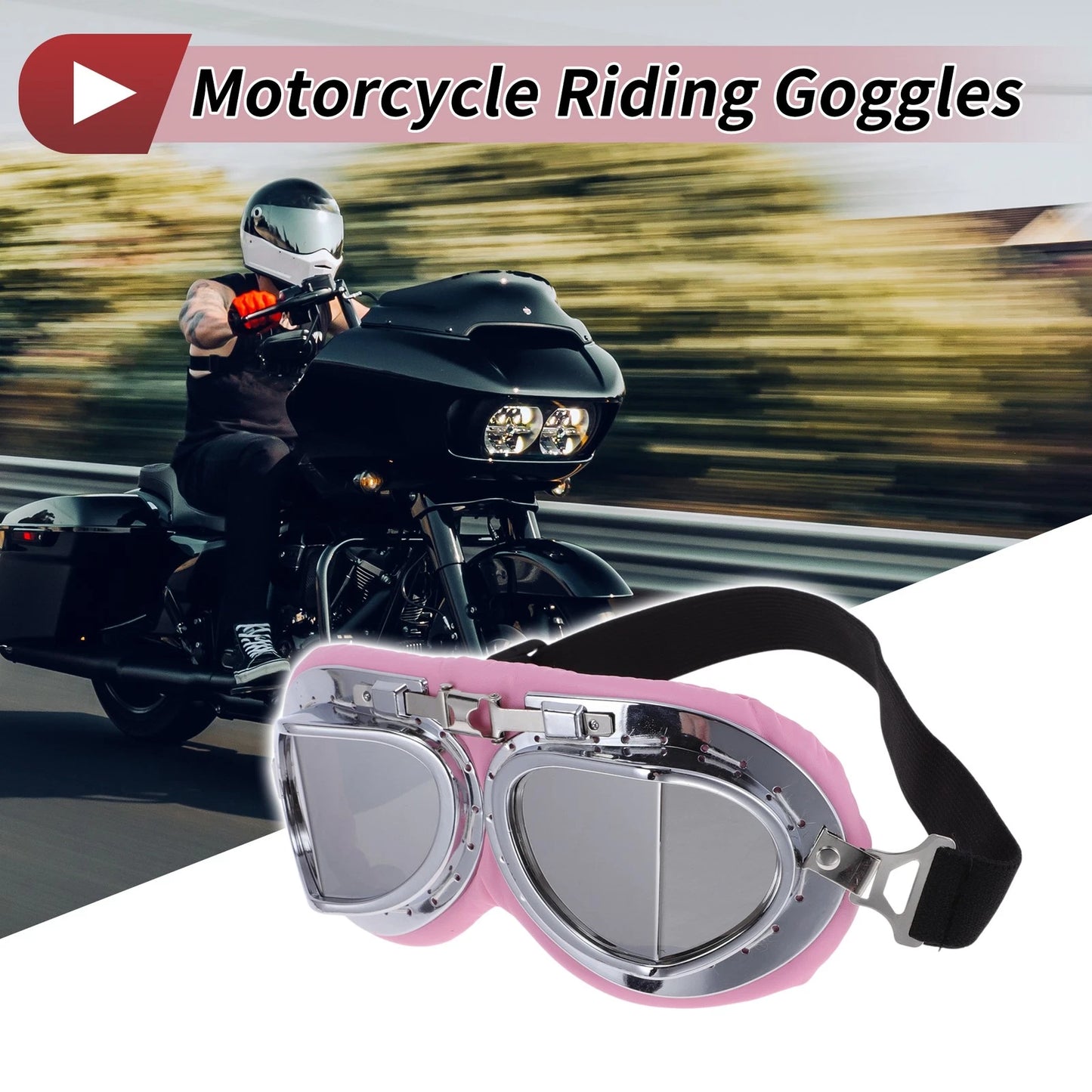 Motorcycle Riding Goggles Silver Tone Lens Pink Frame PC Cycling Sunglasses