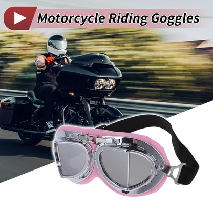 Motorcycle Riding Goggles Silver Tone Lens Pink Frame PC Cycling Sunglasses