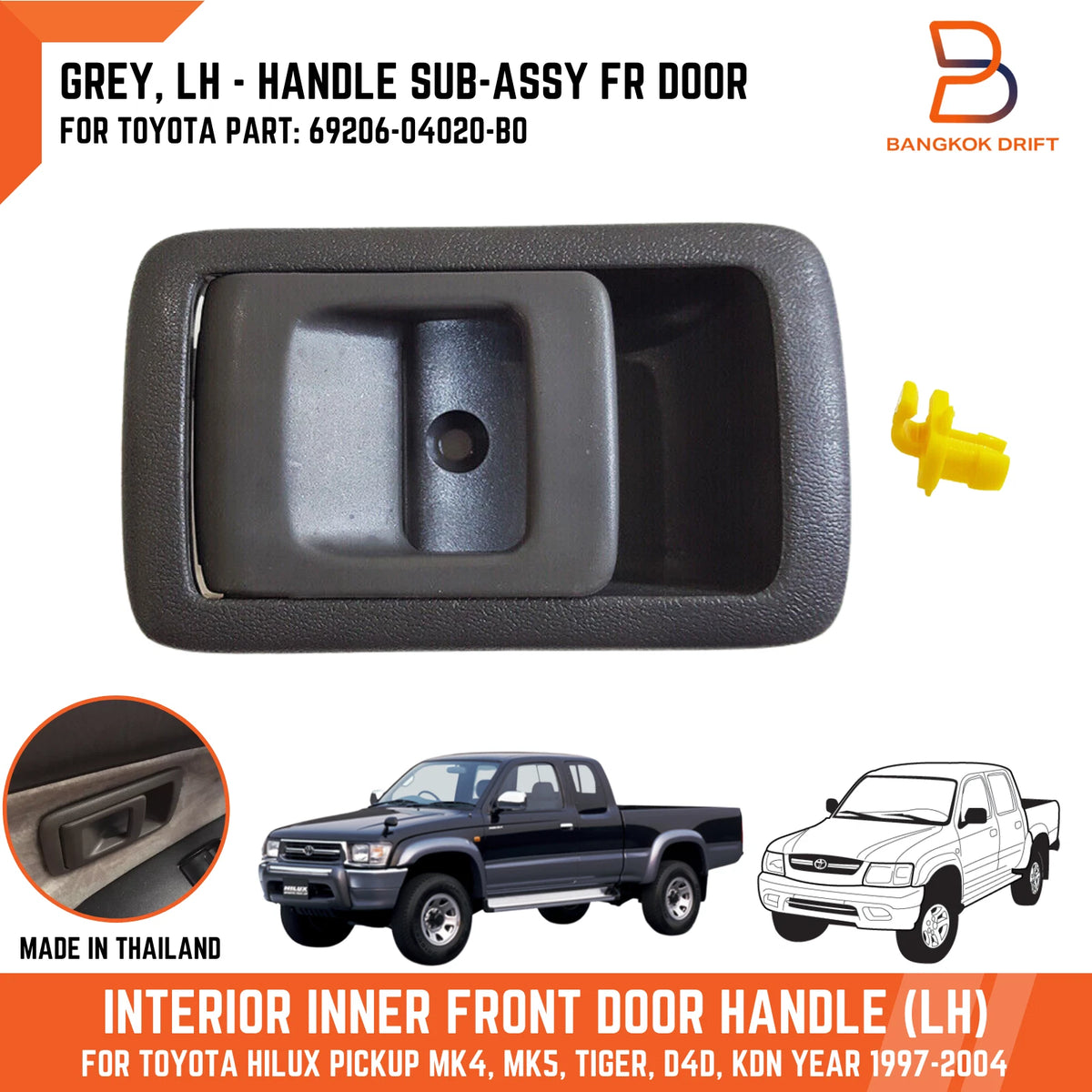 LH Grey Inner Front Door Handle for Toyota Hilux Ute (1997-2004)