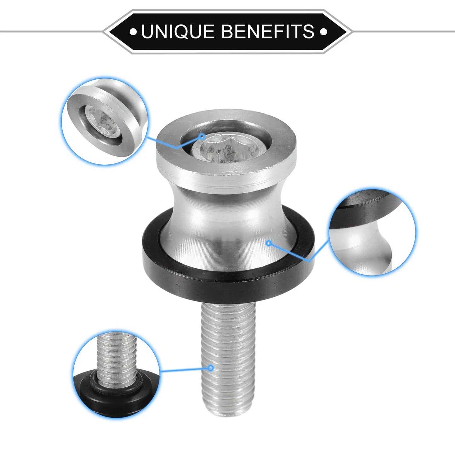 Pair Swingarm Spools 10mm M10x1.5 for Motorcycle Aluminum Alloy Silver Tone