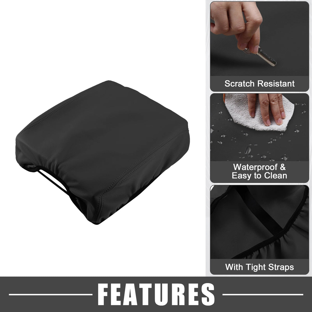 Car Center Console Pad Armrest Cover for Ford F150 (2015-2020) Black