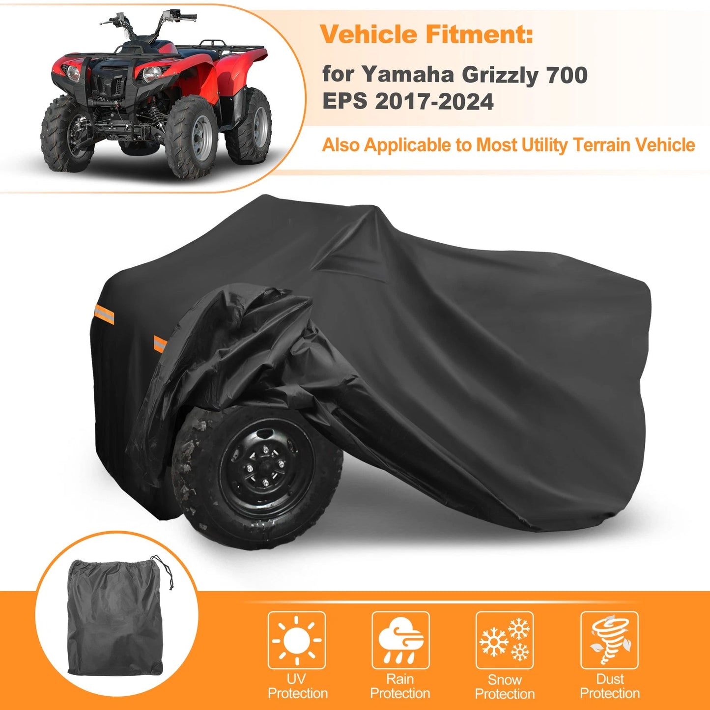 Waterproof Oxford ATV Cover 4 Wheelers Quad for Yamaha Grizzly 700 EPS BK