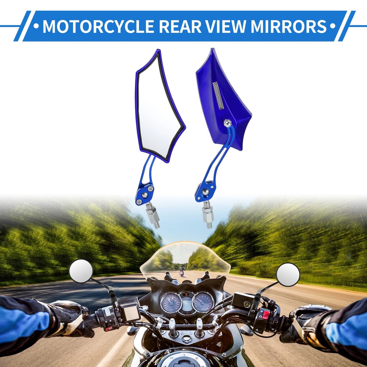 Rear View Mirrors / M10 M8 / Prismatic Shape Handlebar Blue for Motorcycle