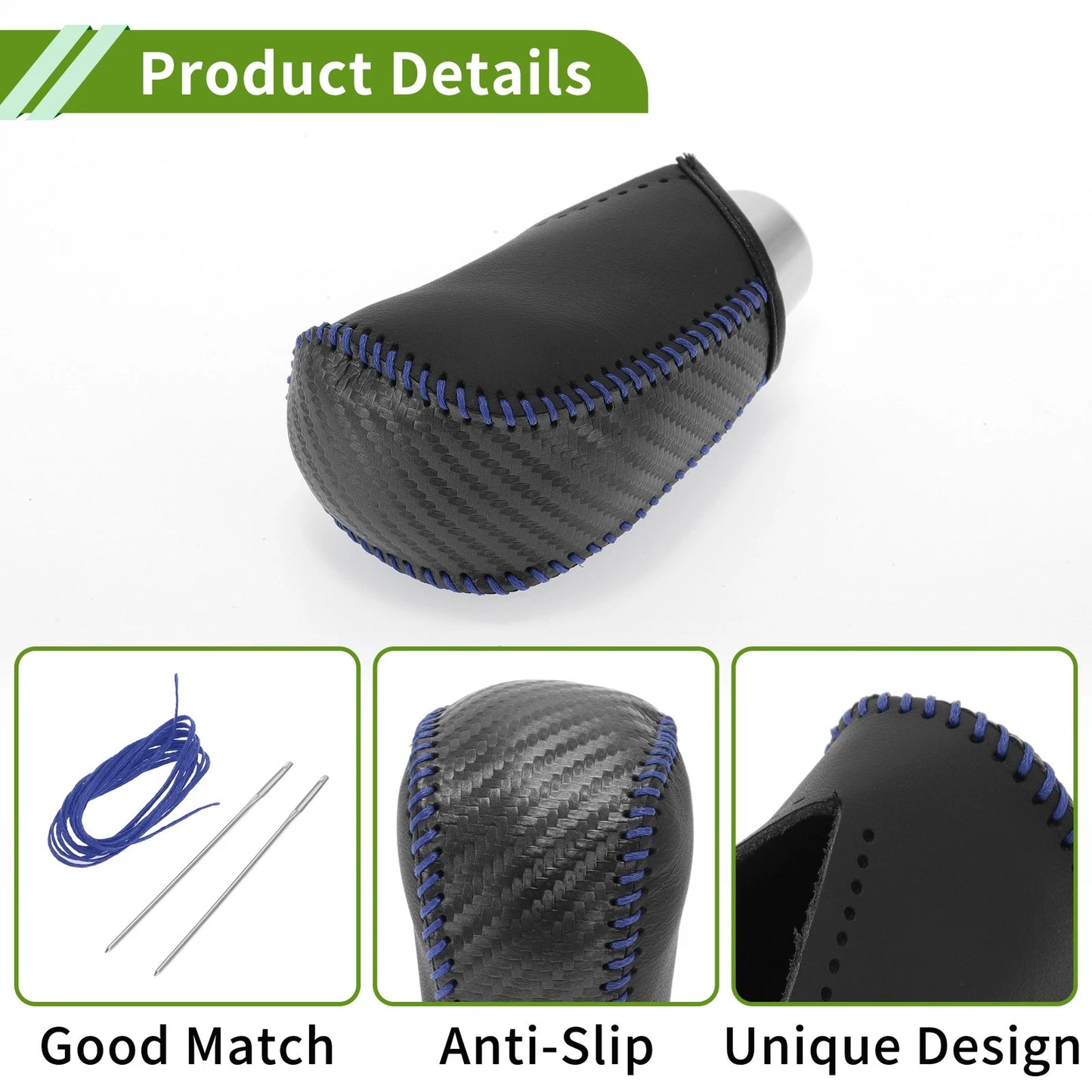 Gear Shift Knob Cover for Toyota Corolla 2009-2013 Black Carbon Fiber Blue