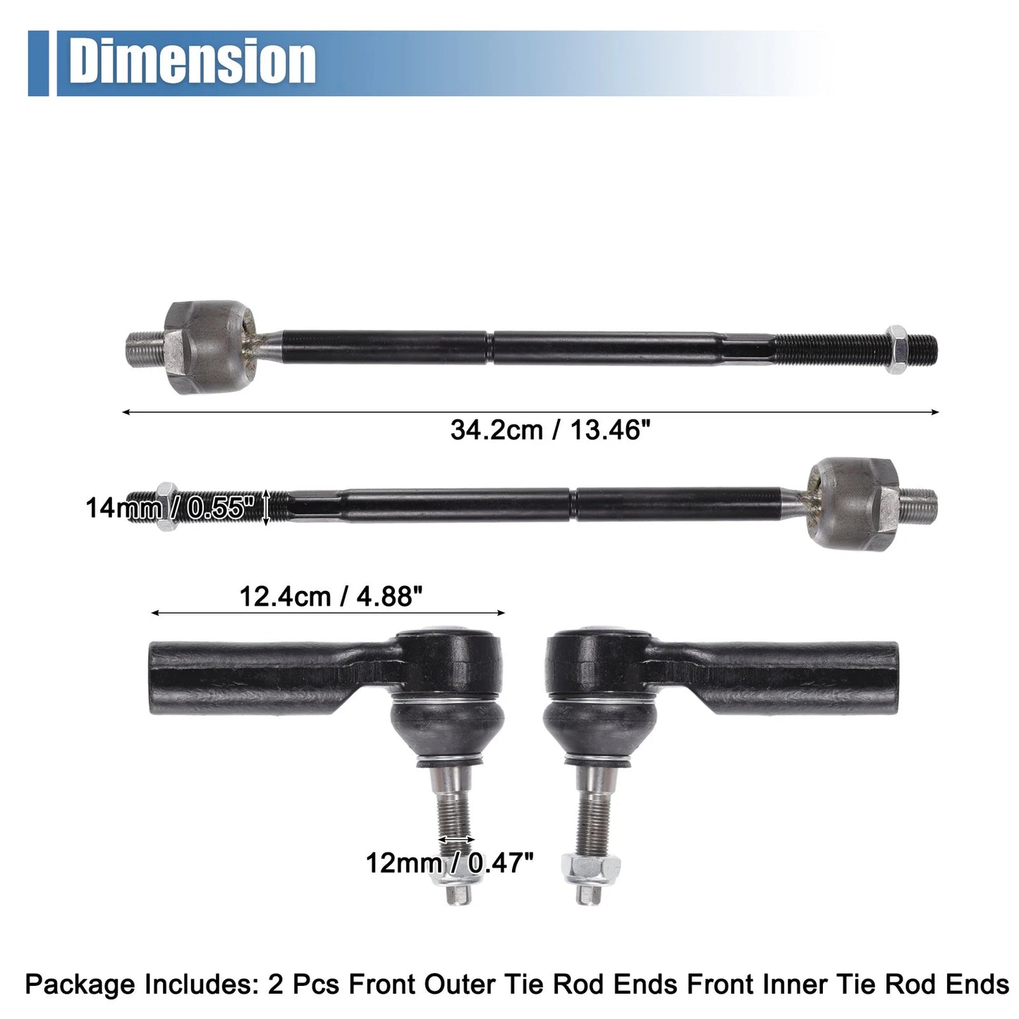 4 x Front Inner Outer Tie Rod End Links Kit for Ford Mustang (2005-2010)