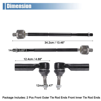 4 x Front Inner Outer Tie Rod End Links Kit for Ford Mustang (2005-2010)