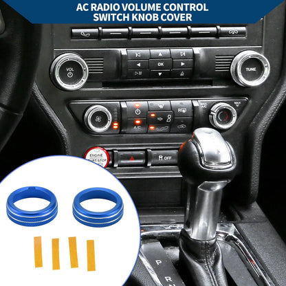 AC Climate Switch Knob Cover Ring for Ford Mustang (2015-2021) - 2 Pcs Blue