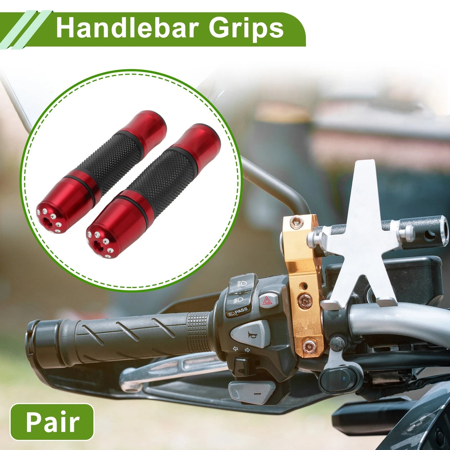 Grips 7/8" 22mm Hand Grips Rubber Red for Motorcycle