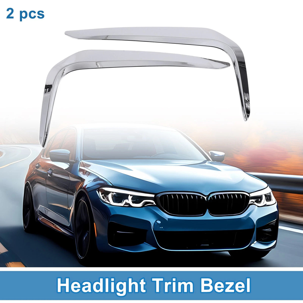 2 x Car Front Left & Right Headlight Trim Bezels for BMW 5 Series (2018-2022)