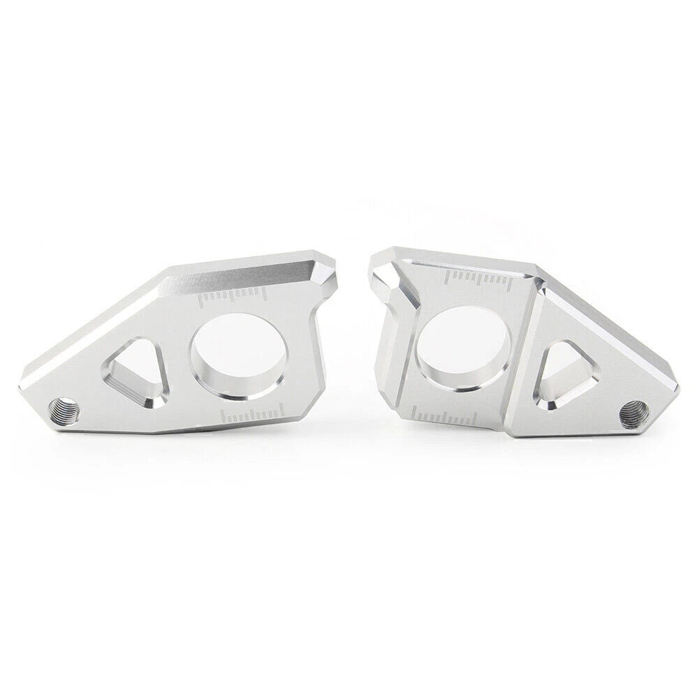 2 x Silver Axle Spindle Chain Adjuster Blocks for Yamaha YZF R1, FZ8, FZ1, TMAX 530