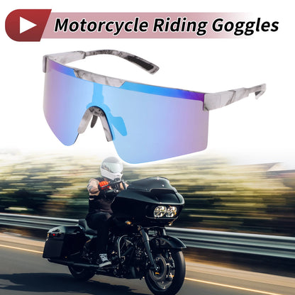 Motorcycle Riding Goggles Blue Lens Black White Frame Tri-acetel Cellulose PC
