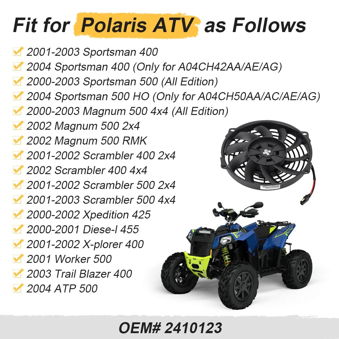 Radiator Cooling Fan for Polaris Sportsman 400/500 (2000–2004)
