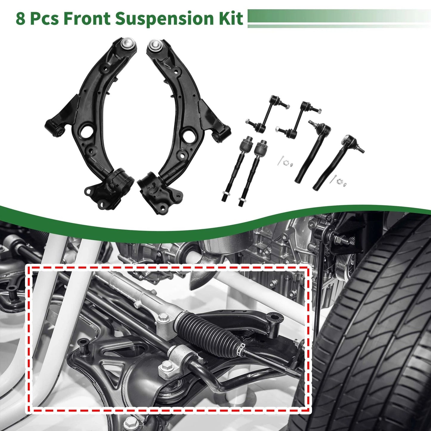 8 Pcs Front Lower Control Arms for Ford Edge (2007-2014)