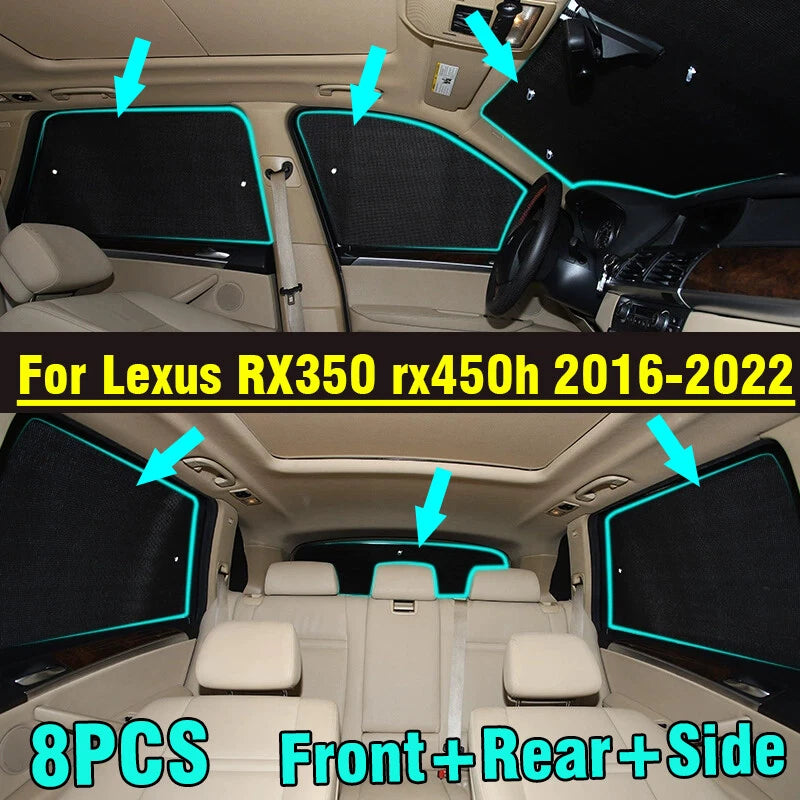 8x Front Side Window Privacy Sunshade Windshield for Lexus RX350 (2016–2022)