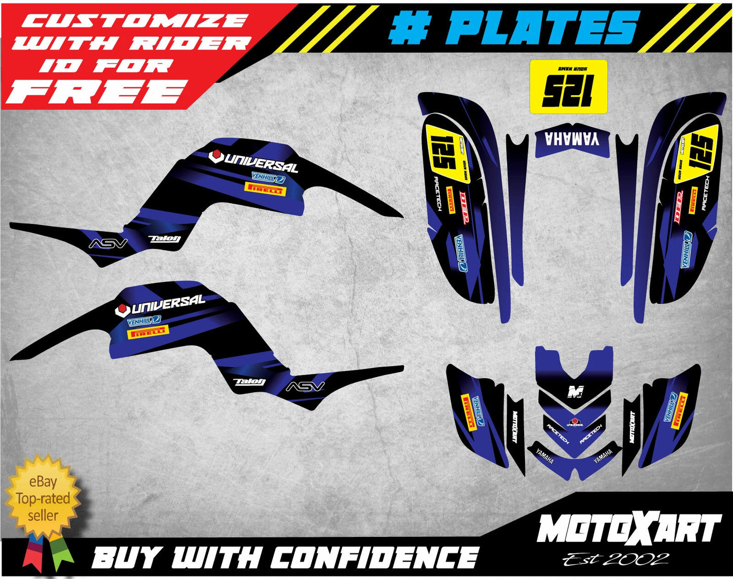 Custom Graphics Kit Decals for Yamaha Raptor 660 QUAD ATV (2001-2005)