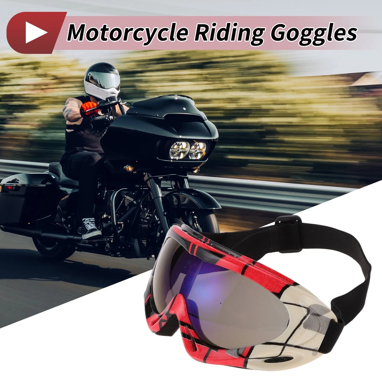 Motorcycle Riding Goggles Blue Purple Lens Red Black Frame PC TPU